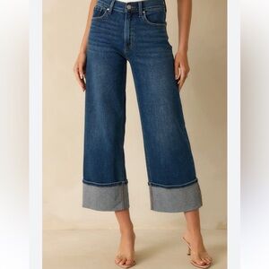 RISEN High Rise, Wide Leg Cuffed Raw Edge Jeans
